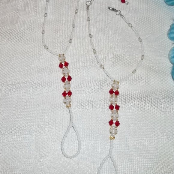 Handcrafted Red Crystal Barefoot Sandals Size 6-9 - Picture 3 of 4